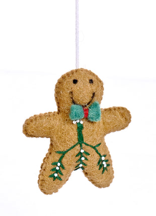 Handmade Gingerbread Man Wool Felt Hanging Ornament – Christmas Tree Decoration & Holiday Home Décor