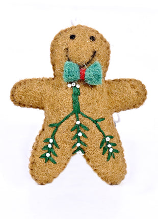 Handmade Gingerbread Man Wool Felt Hanging Ornament – Christmas Tree Decoration & Holiday Home Décor