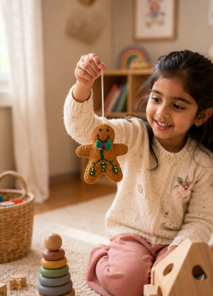 Handmade Gingerbread Man Wool Felt Hanging Ornament – Christmas Tree Decoration & Holiday Home Décor