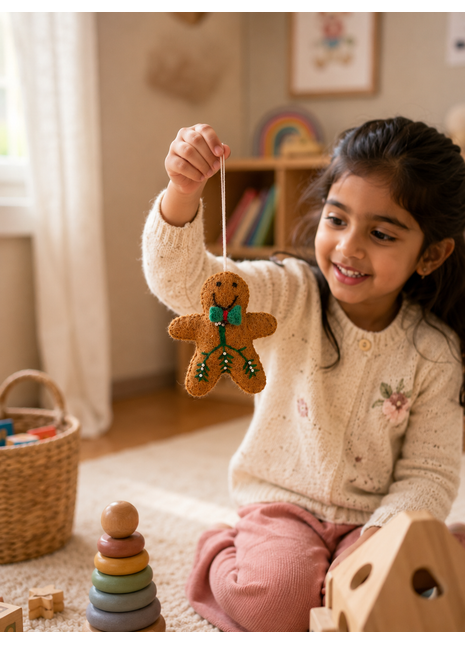 Handmade Gingerbread Man Wool Felt Hanging Ornament – Christmas Tree Decoration & Holiday Home Décor