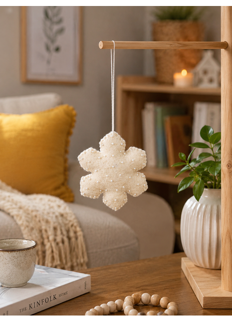 Handmade Snowflake Wool Felt Hanging Ornament – Elegant Christmas Snowflake Decoration for Tree & Winter Home Décor