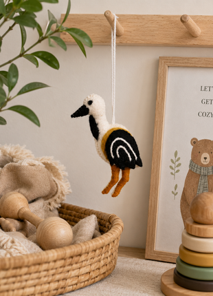 Handmade Stork Wool Felt Hanging Ornament – Cute Bird Decoration for Nursery, Baby Room & Home Décor