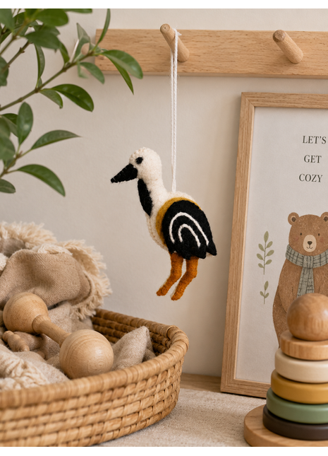 Handmade Stork Wool Felt Hanging Ornament – Cute Bird Decoration for Nursery, Baby Room & Home Décor