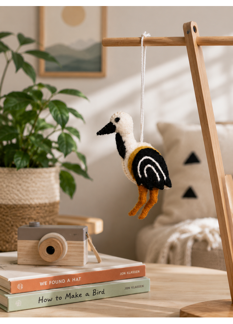 Handmade Stork Wool Felt Hanging Ornament – Cute Bird Decoration for Nursery, Baby Room & Home Décor