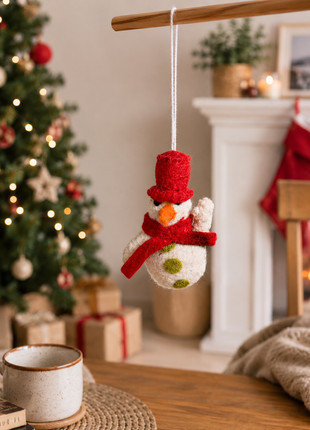 Handmade Snowman Wool Felt Hanging Ornament – Cute Christmas Snowman Decoration for Tree & Holiday Home Décor
