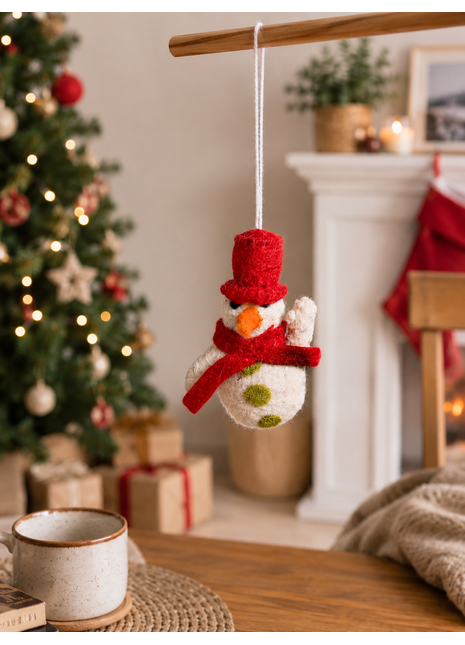 Handmade Snowman Wool Felt Hanging Ornament – Cute Christmas Snowman Decoration for Tree & Holiday Home Décor