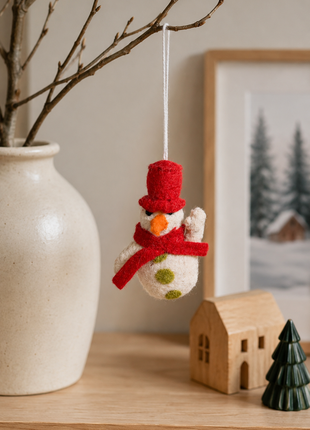 Handmade Snowman Wool Felt Hanging Ornament – Cute Christmas Snowman Decoration for Tree & Holiday Home Décor