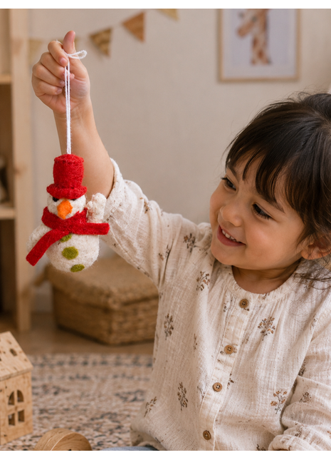 Handmade Snowman Wool Felt Hanging Ornament – Cute Christmas Snowman Decoration for Tree & Holiday Home Décor