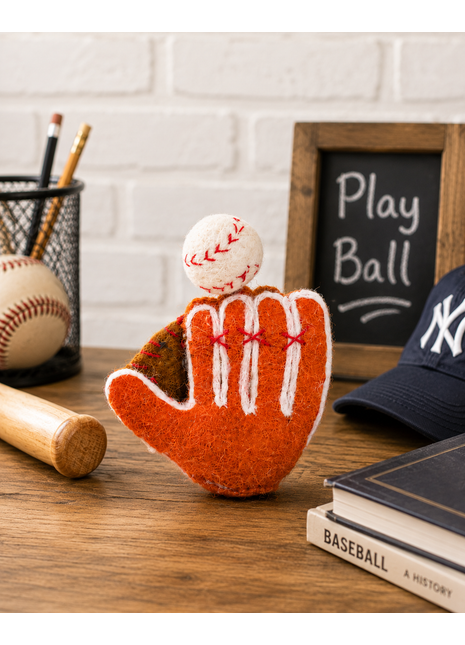 Handmade Baseball Glove Wool Felt Ornament – Sports-Themed Felt Hanging Decoration for Kids Room & Baseball Lovers