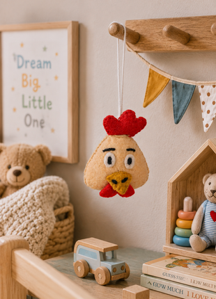 Handmade Chicken Wool Felt Hanging Ornament – Cute Farmhouse Chicken Decoration for Nursery, Kids Room & Home Décor
