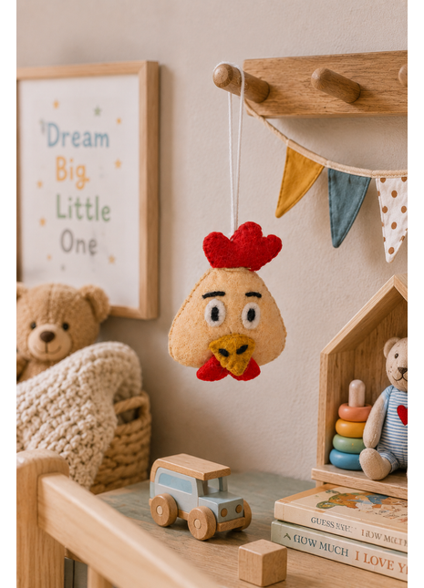 Handmade Chicken Wool Felt Hanging Ornament – Cute Farmhouse Chicken Decoration for Nursery, Kids Room & Home Décor