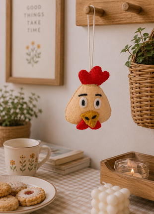 Handmade Chicken Wool Felt Hanging Ornament – Cute Farmhouse Chicken Decoration for Nursery, Kids Room & Home Décor
