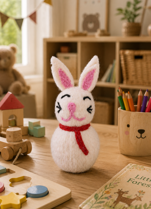 Handmade White Bunny Wool Felt Ornament – Cute Rabbit Felt Decoration for Easter, Spring, Nursery & Home Décor