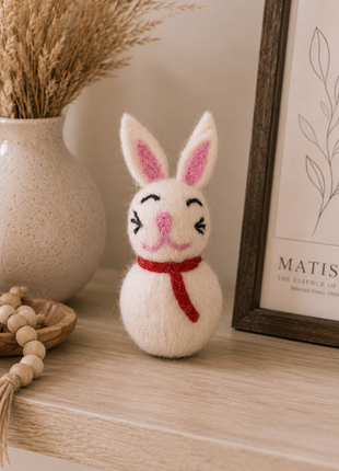Handmade White Bunny Wool Felt Ornament – Cute Rabbit Felt Decoration for Easter, Spring, Nursery & Home Décor