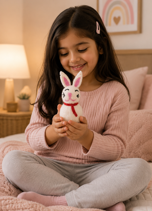 Handmade White Bunny Wool Felt Ornament – Cute Rabbit Felt Decoration for Easter, Spring, Nursery & Home Décor