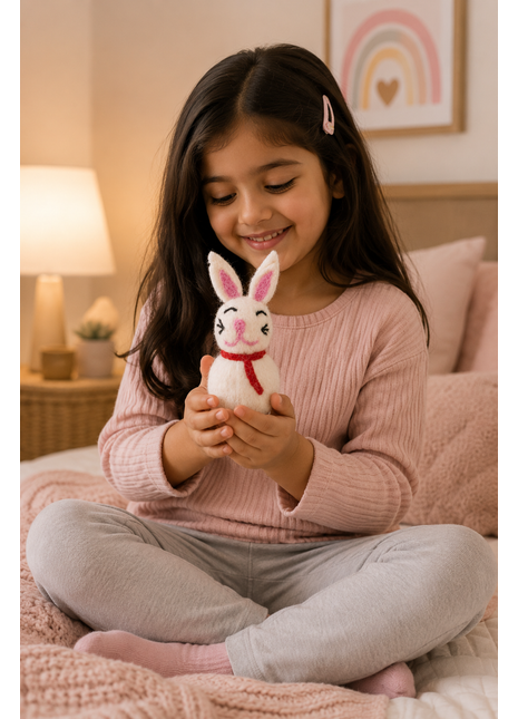 Handmade White Bunny Wool Felt Ornament – Cute Rabbit Felt Decoration for Easter, Spring, Nursery & Home Décor