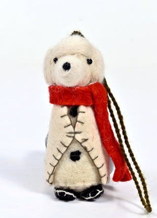 Handmade Polar Bear Wool Felt Hanging Ornament – Cute Winter Bear Decoration for Christmas Tree, Nursery & Holiday Home Décor