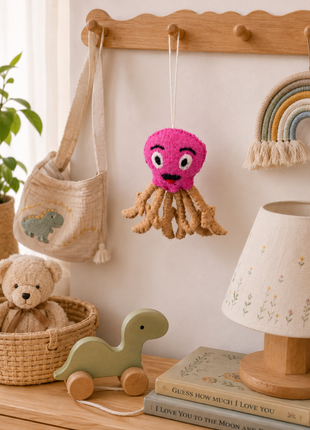 Handmade Pink Jellyfish Wool Felt Hanging Ornament – Cute Ocean Animal Felt Decoration for Nursery, Kids Room & Coastal Home Décor