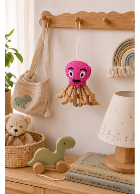 Handmade Pink Jellyfish Wool Felt Hanging Ornament – Cute Ocean Animal Felt Decoration for Nursery, Kids Room & Coastal Home Décor