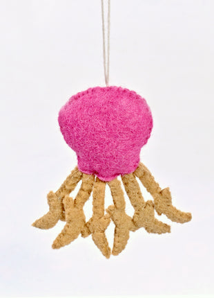 Handmade Pink Jellyfish Wool Felt Hanging Ornament – Cute Ocean Animal Felt Decoration for Nursery, Kids Room & Coastal Home Décor
