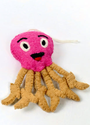 Handmade Pink Jellyfish Wool Felt Hanging Ornament – Cute Ocean Animal Felt Decoration for Nursery, Kids Room & Coastal Home Décor
