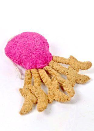 Handmade Pink Jellyfish Wool Felt Hanging Ornament – Cute Ocean Animal Felt Decoration for Nursery, Kids Room & Coastal Home Décor