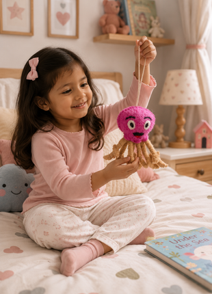 Handmade Pink Jellyfish Wool Felt Hanging Ornament – Cute Ocean Animal Felt Decoration for Nursery, Kids Room & Coastal Home Décor