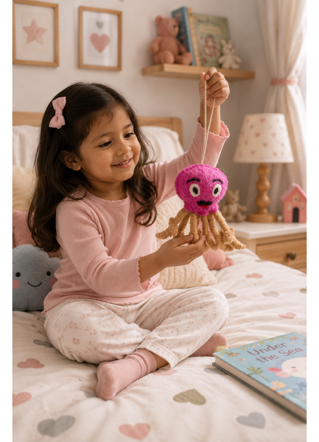 Handmade Pink Jellyfish Wool Felt Hanging Ornament – Cute Ocean Animal Felt Decoration for Nursery, Kids Room & Coastal Home Décor
