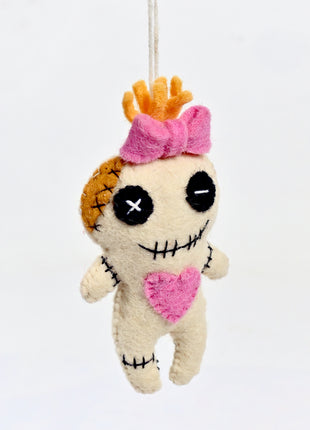 Handmade Voodoo Doll Wool Felt Hanging Ornament – Cute Gothic Felt Doll Decoration for Halloween, Spooky Home Décor & Collectible Gifts