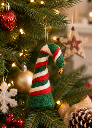 Handmade Christmas Elf Hat Wool Felt Ornament – Festive Striped Felt Elf Hat Decoration