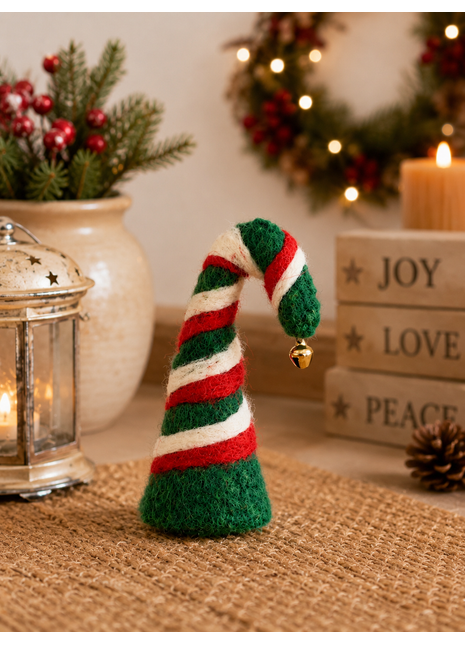 Handmade Christmas Elf Hat Wool Felt Ornament – Festive Striped Felt Elf Hat Decoration