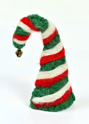 Handmade Christmas Elf Hat Wool Felt Ornament – Festive Striped Felt Elf Hat Decoration