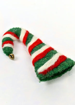 Handmade Christmas Elf Hat Wool Felt Ornament – Festive Striped Felt Elf Hat Decoration