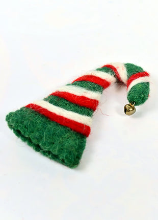 Handmade Christmas Elf Hat Wool Felt Ornament – Festive Striped Felt Elf Hat Decoration