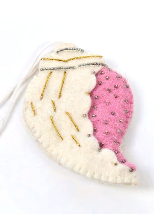 Handmade Angel Wing Wool Felt Hanging Ornament – Embroidered Felt Wing Decoration for Christmas Tree, Home & Spiritual Décor