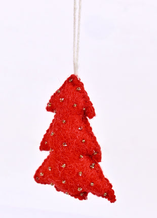 Handmade Red Christmas Tree Wool Felt Hanging Ornament – Festive Felt Tree Decoration for Christmas Tree & Holiday Home Décor