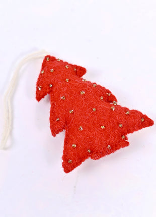 Handmade Red Christmas Tree Wool Felt Hanging Ornament – Festive Felt Tree Decoration for Christmas Tree & Holiday Home Décor