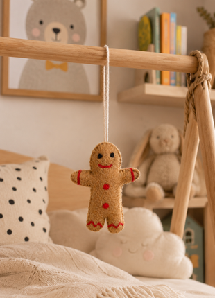 Handmade Gingerbread Man Wool Felt Hanging Ornament – Cute Christmas Cookie Felt Decoration for Holiday Home Décor