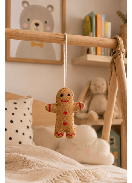 Handmade Gingerbread Man Wool Felt Hanging Ornament – Cute Christmas Cookie Felt Decoration for Holiday Home Décor