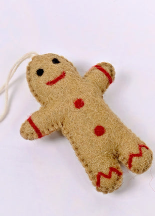 Handmade Gingerbread Man Wool Felt Hanging Ornament – Cute Christmas Cookie Felt Decoration for Holiday Home Décor