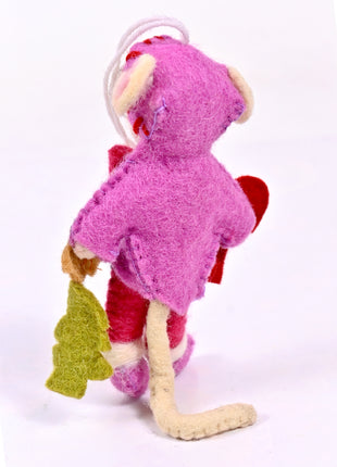 Handmade Christmas Mouse Wool Felt Hanging Ornament – Cute Festive Mouse Elf Decoration