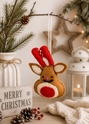 Handmade Reindeer Wool Felt Hanging Ornament – Cute Christmas Reindeer Felt Decoration for Christmas Tree