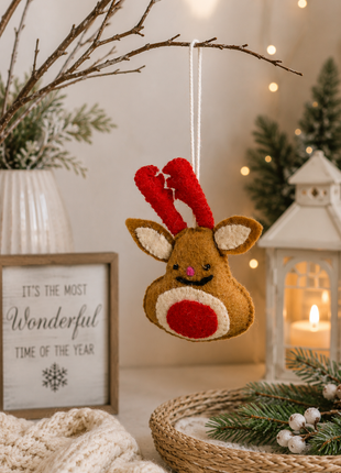 Handmade Reindeer Wool Felt Hanging Ornament – Cute Christmas Reindeer Felt Decoration for Christmas Tree