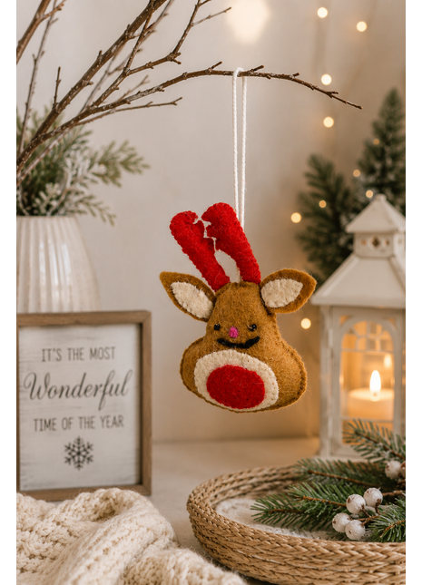 Handmade Reindeer Wool Felt Hanging Ornament – Cute Christmas Reindeer Felt Decoration for Christmas Tree
