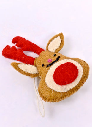 Handmade Reindeer Wool Felt Hanging Ornament – Cute Christmas Reindeer Felt Decoration for Christmas Tree