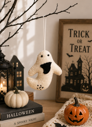 Halloween Ghost Wool Felt Hanging Ornament – Handmade Cute Ghost Felt Decoration for Halloween Tree
