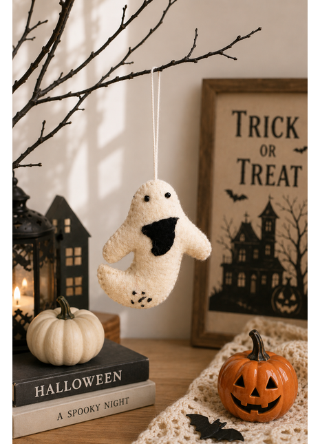 Halloween Ghost Wool Felt Hanging Ornament – Handmade Cute Ghost Felt Decoration for Halloween Tree