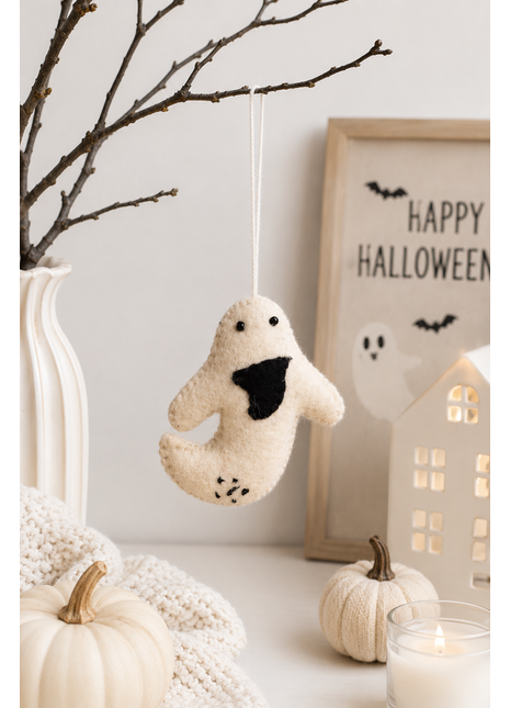 Halloween Ghost Wool Felt Hanging Ornament – Handmade Cute Ghost Felt Decoration for Halloween Tree