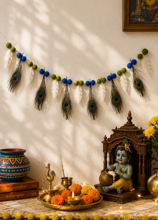 Handmade Wool Felt Peacock Feather Garland – Decorative Hanging | Festive Home & Temple Wall Decor