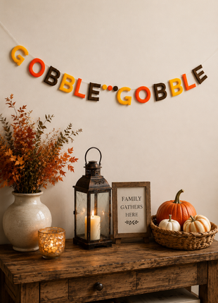 Handmade Wool Felt "Gobble Gobble" Thanksgiving Garland – Fall Harvest Letter Banner | Autumn Home & Party Decor